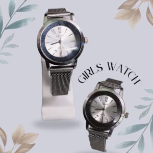 Girls Analog Wrist Watch – Elegant Black Mesh Strap