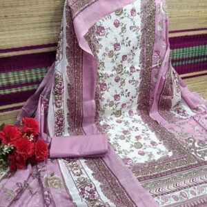 Unstitched Cotton Suit for Women – Floral Print | Pure Cotton Fabric with Dupatta