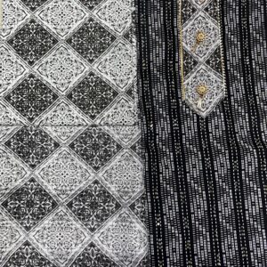 Unstitched Jaipuri Cotton Suit for Women – Black & White  Pure Cotton Fabric with Dupatta