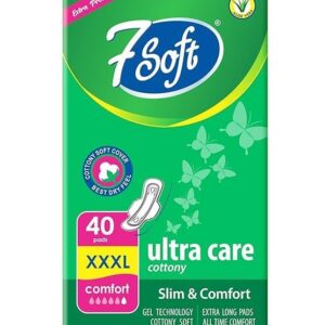 7 Soft Ultra Care Sanitary Pads – XXXL Size | 40 Pads | Slim & Comfort | Cottony Soft with Aloe Vera | High Absorbent Gel Technology | Extra Long | Leak-Proof Protection