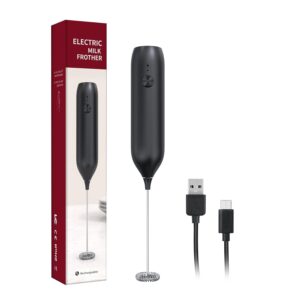 Electric Milk Frother Handheld – Rechargeable USB Coffee Foam Maker | Powerful Whisk for Cappuccino, Latte, Milkshake, Hot Chocolate & More – Black