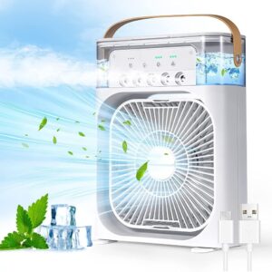 Portable Mini Air Cooler with 3 Fan Speeds, 5 Spray Mist & 600ml Water Tank