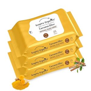 Sceptre Organics Curcuma Glow Natural Glow Wipes – Pack of 3 (25 Wipes Each) | Enriched with Turmeric & Cinnamon | Natural Skin Brightening | pH Balanced | Gentle for All Skin Types