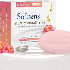 Softsens Natural Cream Bar Soap – Naturally Smooth Skin | Pack of 3 (100g Each) | With British Rose & Silk Proteins | TFM 76% Grade 1 | Buy 2 Get 1 Free