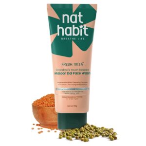 Nat Habit Masoor Dal Face Wash, Fresh Daily Tikta For Men & Women, Skin Brightening, With Masoor & Moth Dal, Suitable For All Skin Types, Chemical & Sulphate Free - 100g